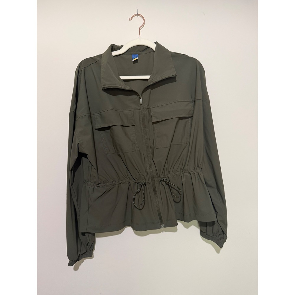 Old Navy Go-Dry Sleektech Utility Jacket Olive Green Full Zip Drawstring Medium